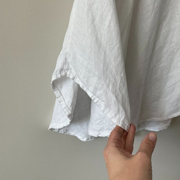 Nikita Linen Pullover V-Neck Short Sleeve Curvy Hem Casual Blouse White Large - Picture 6 of 10